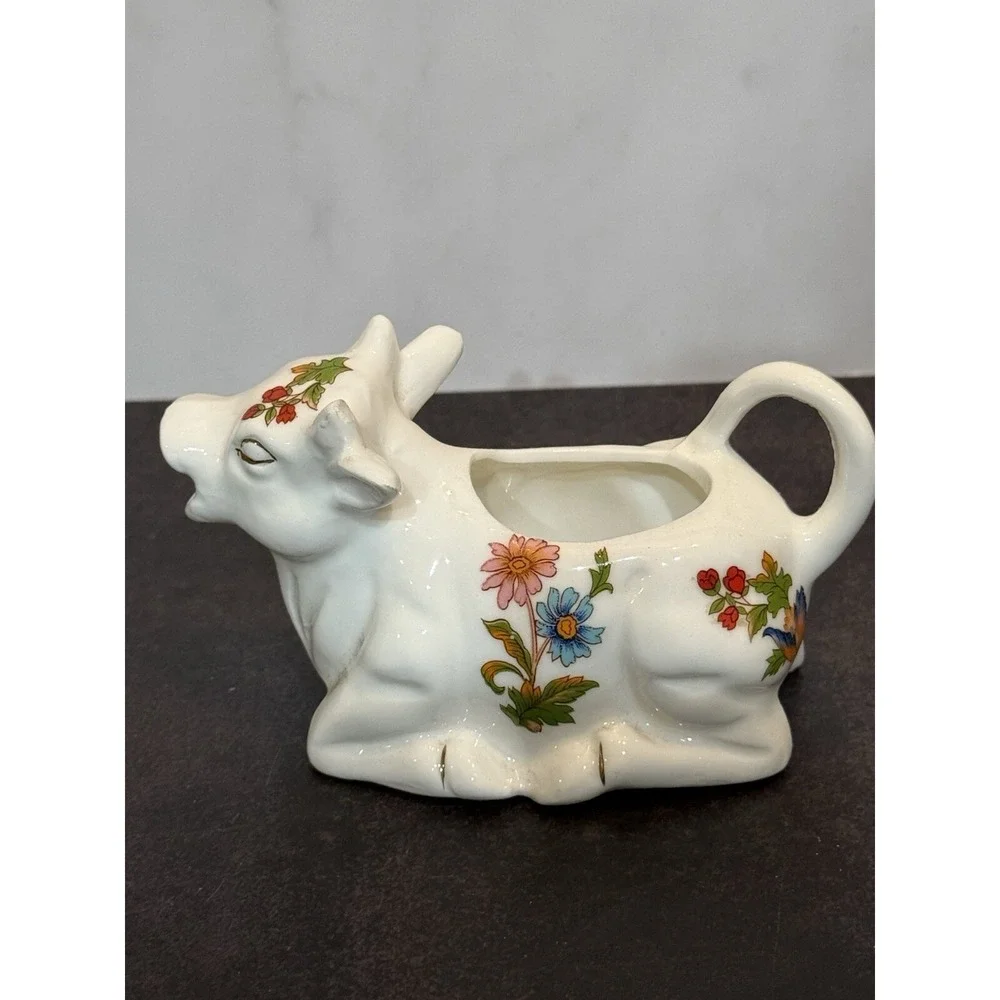 Lenwile Ardalt Artware Japan Cow Creamer Vintage White Floral Milk Coffee Tea